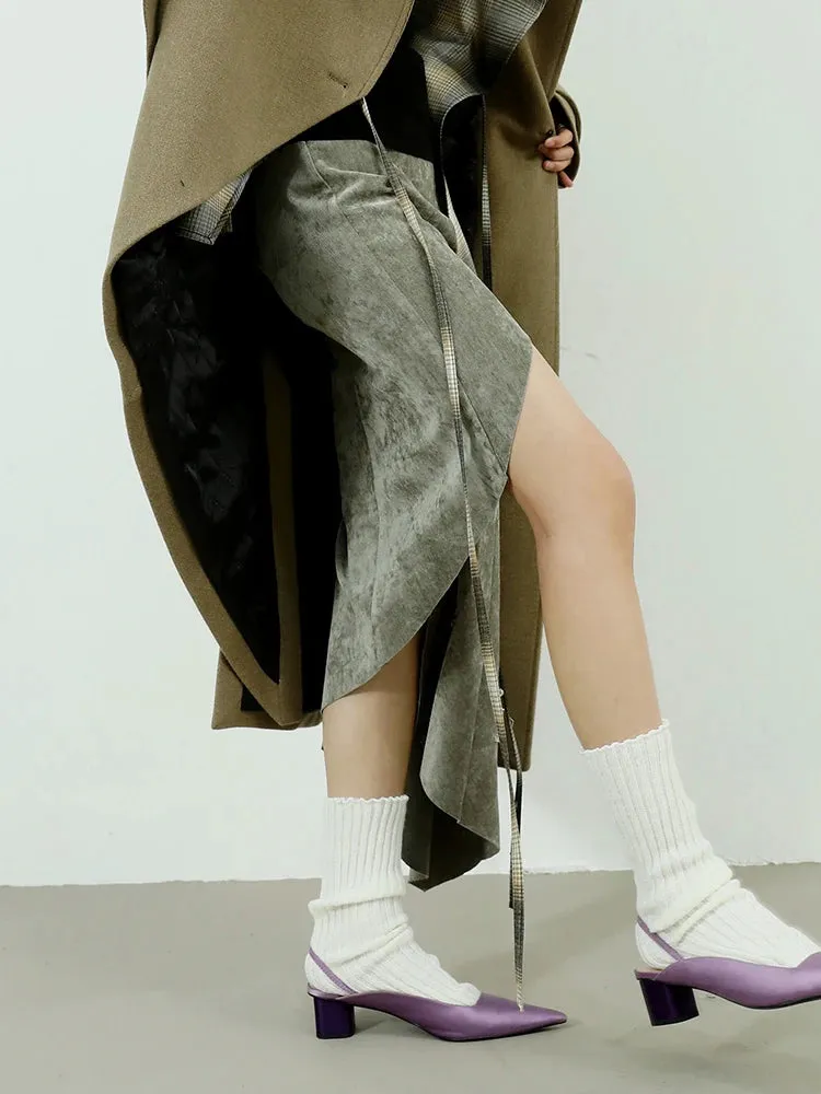 Solid Spliced Folds Skirts For Women High Waist Irregular Split Chic Streetwear Casual Skirt Female Fashion