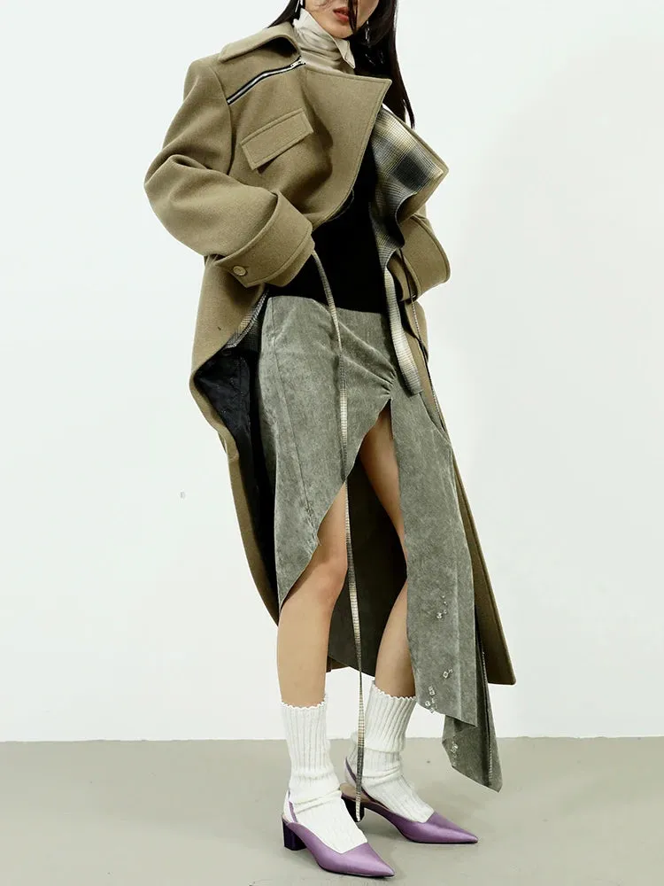 Solid Spliced Folds Skirts For Women High Waist Irregular Split Chic Streetwear Casual Skirt Female Fashion