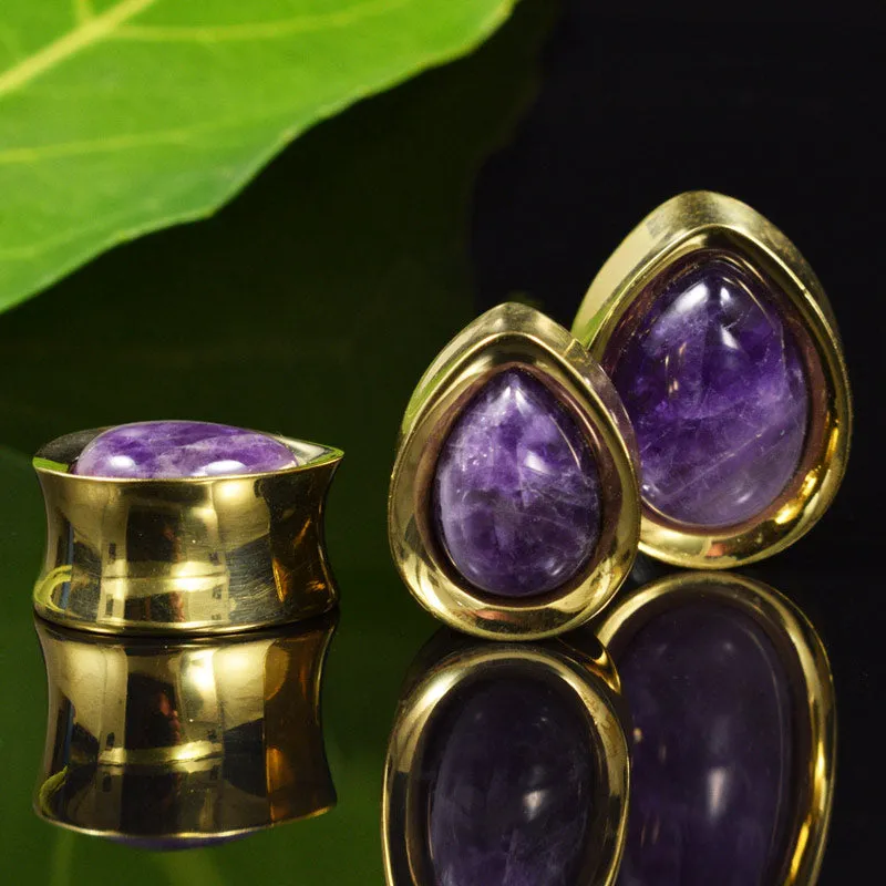 Teardrop Plugs with Amethyst Stone