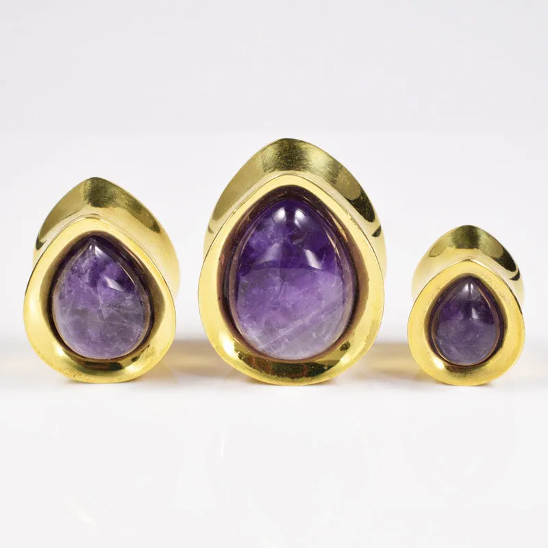 Teardrop Plugs with Amethyst Stone