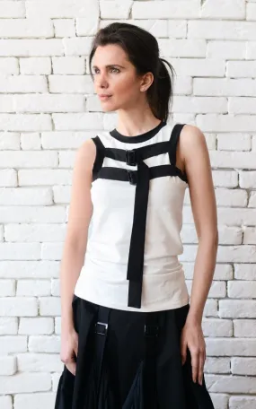 White No Sleeve Top