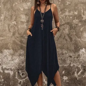 Women Solid Hanky Hem Cami Dress