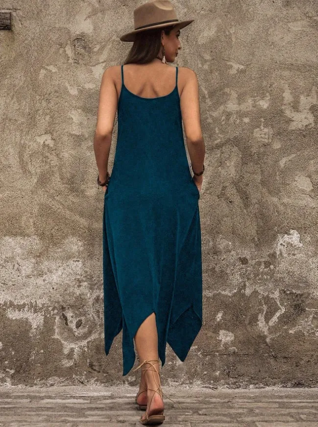 Women Solid Hanky Hem Cami Dress