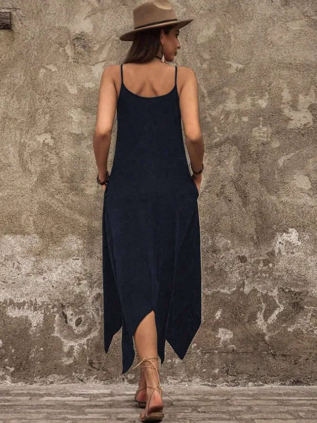 Women Solid Hanky Hem Cami Dress