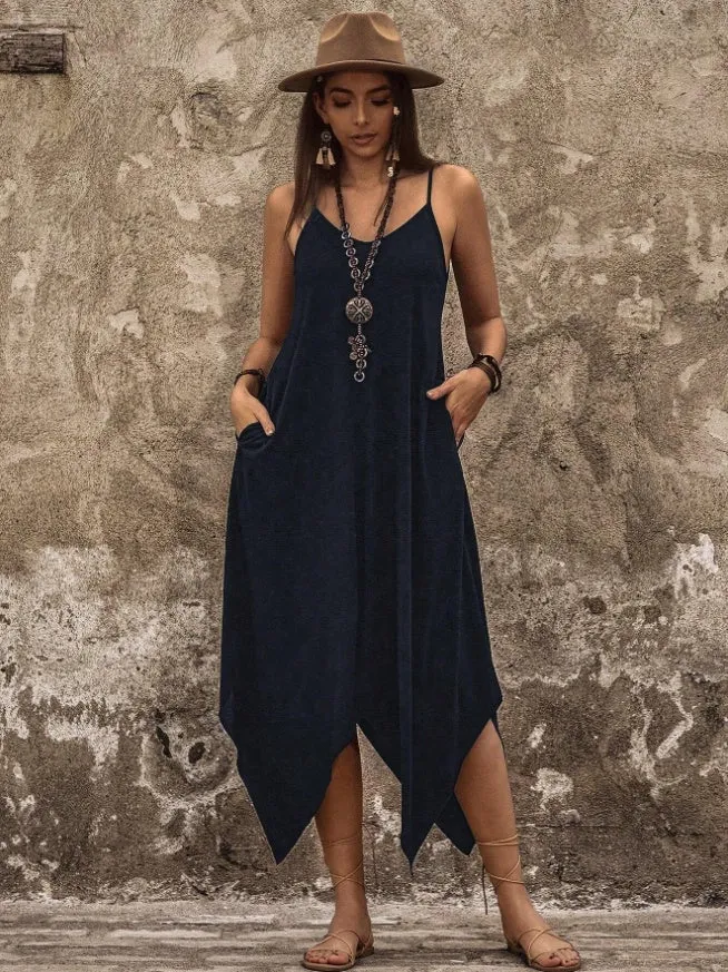 Women Solid Hanky Hem Cami Dress