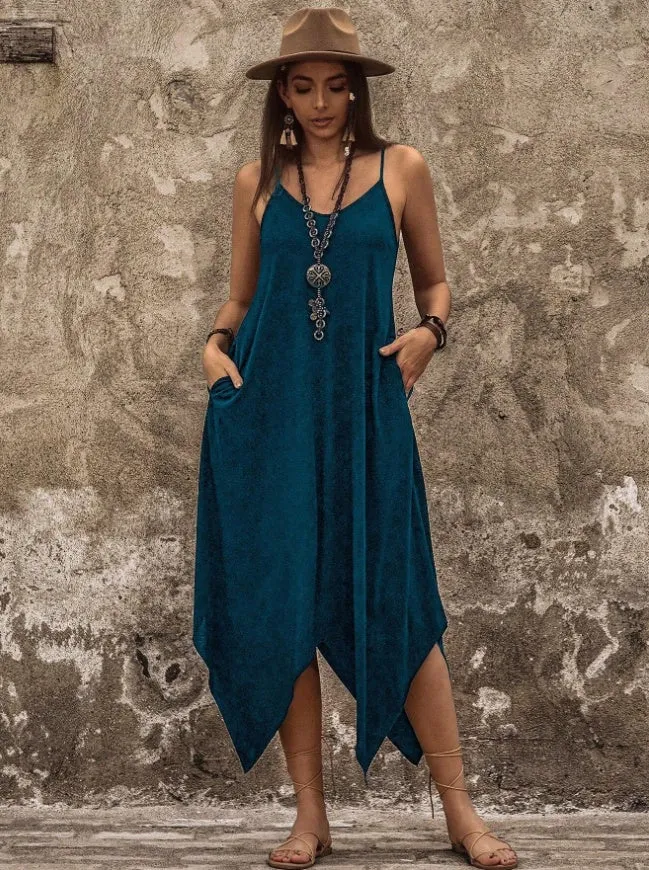 Women Solid Hanky Hem Cami Dress