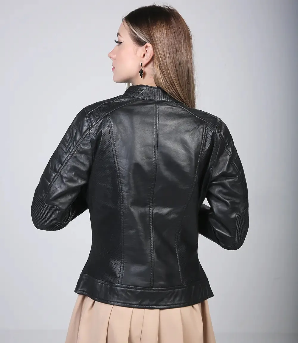 Womens Black Cafe Racer Leather Jacket
